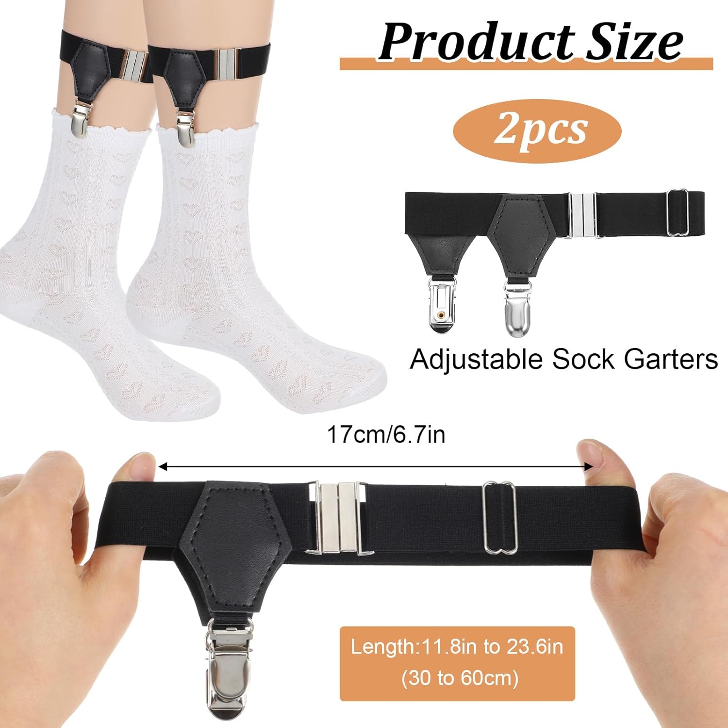 2PCS Mens Sock Garters - Adjustable Elastic Sock Suspenders Holders, Metal Non-slip Stocking Clips for Stockings