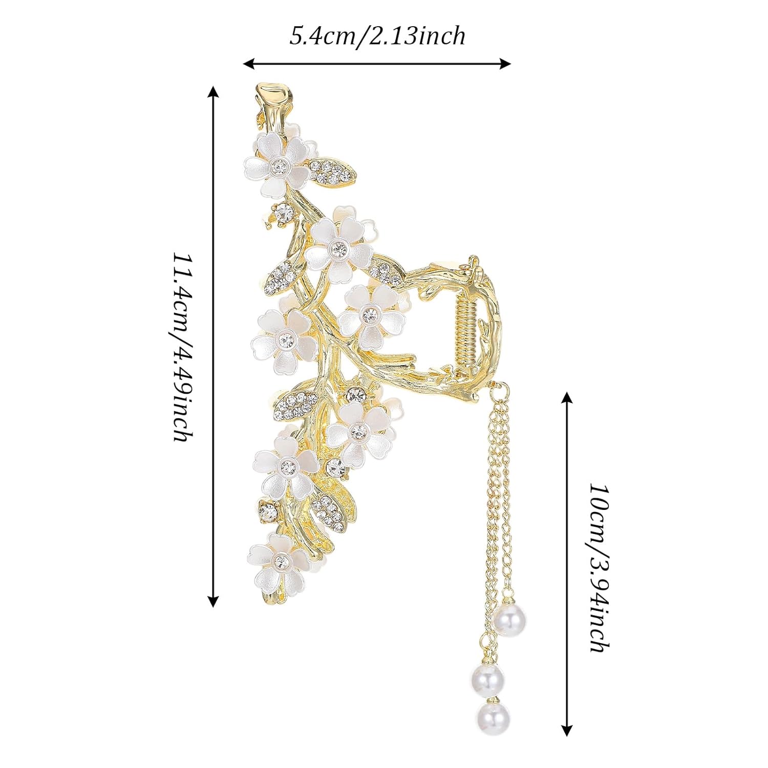 Floral Hair Clips,Elegant Lily Hair Clips with Dangling Pearls Tassel Bun Holder Gold Floral Claw Clip Lilly of the Valley Jewelry for Women