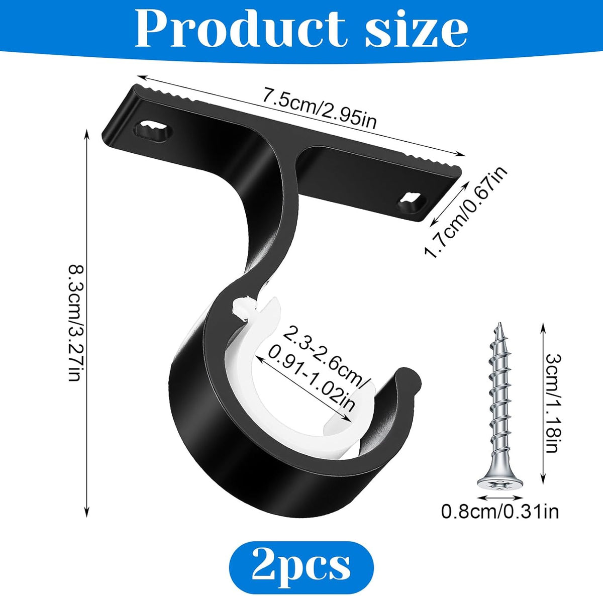 2 Sets Ceiling Curtain Rod Brackets for 1 Inch Rod, Curtain Rod Brackets Holders for Wall & Ceiling Mount Installation (Black)