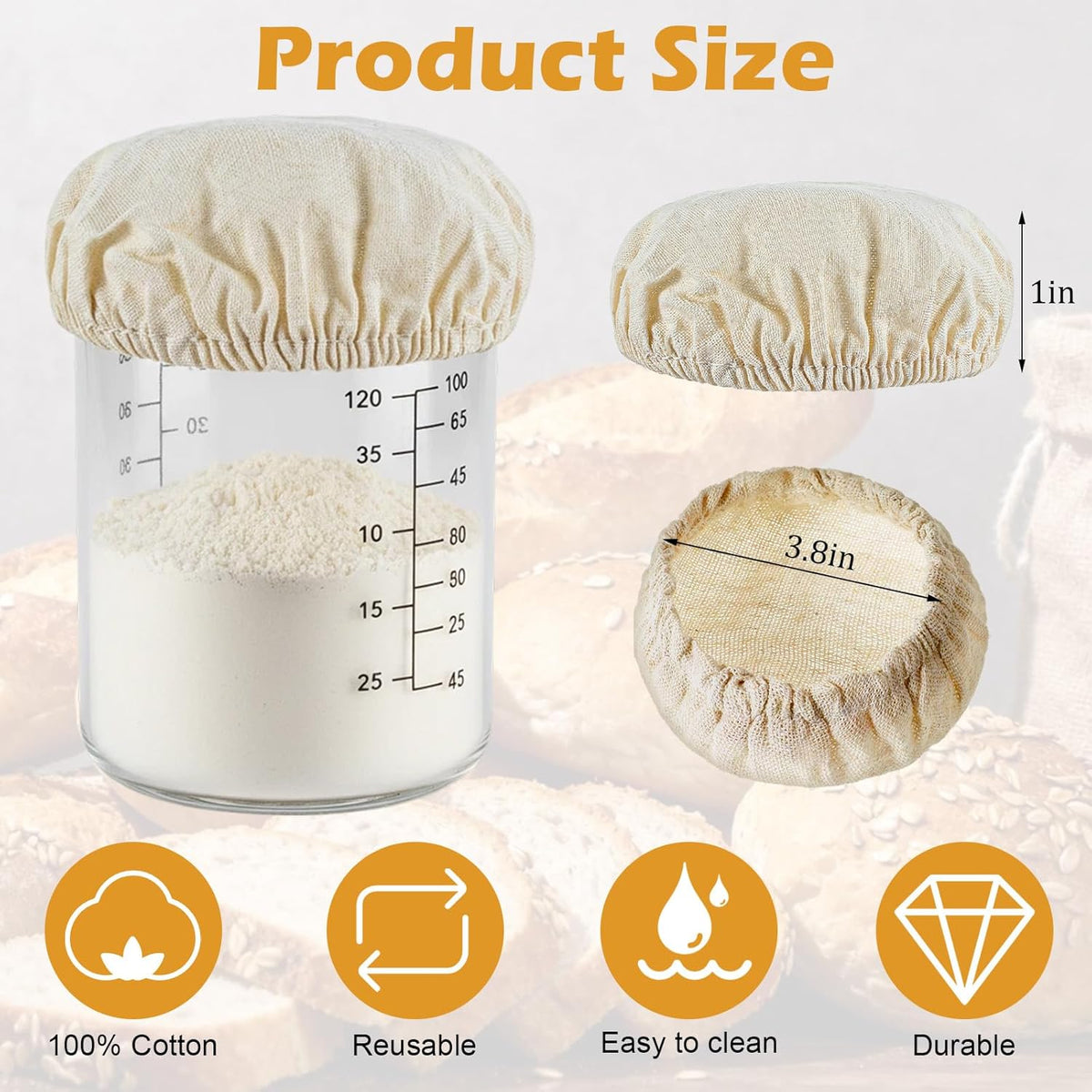 Shimmeroo 5PCS Cotton Sourdough Jar Cover, Reusable Sourdough Bread Proofing Starter Jar Cloth Covers for Most Glass Sour Dough Crock Bread Proofing Cover