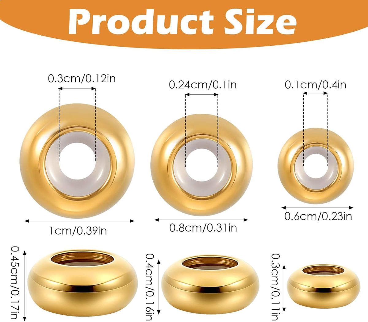 36Pcs Stopper Beads for Bracelets,Spacer Beads with Rubber Gold Silver Slider Bead Adjustable Charm Stoppers for Bracelets Locating Rings for DIY Jewelry Making,6/8/10mm