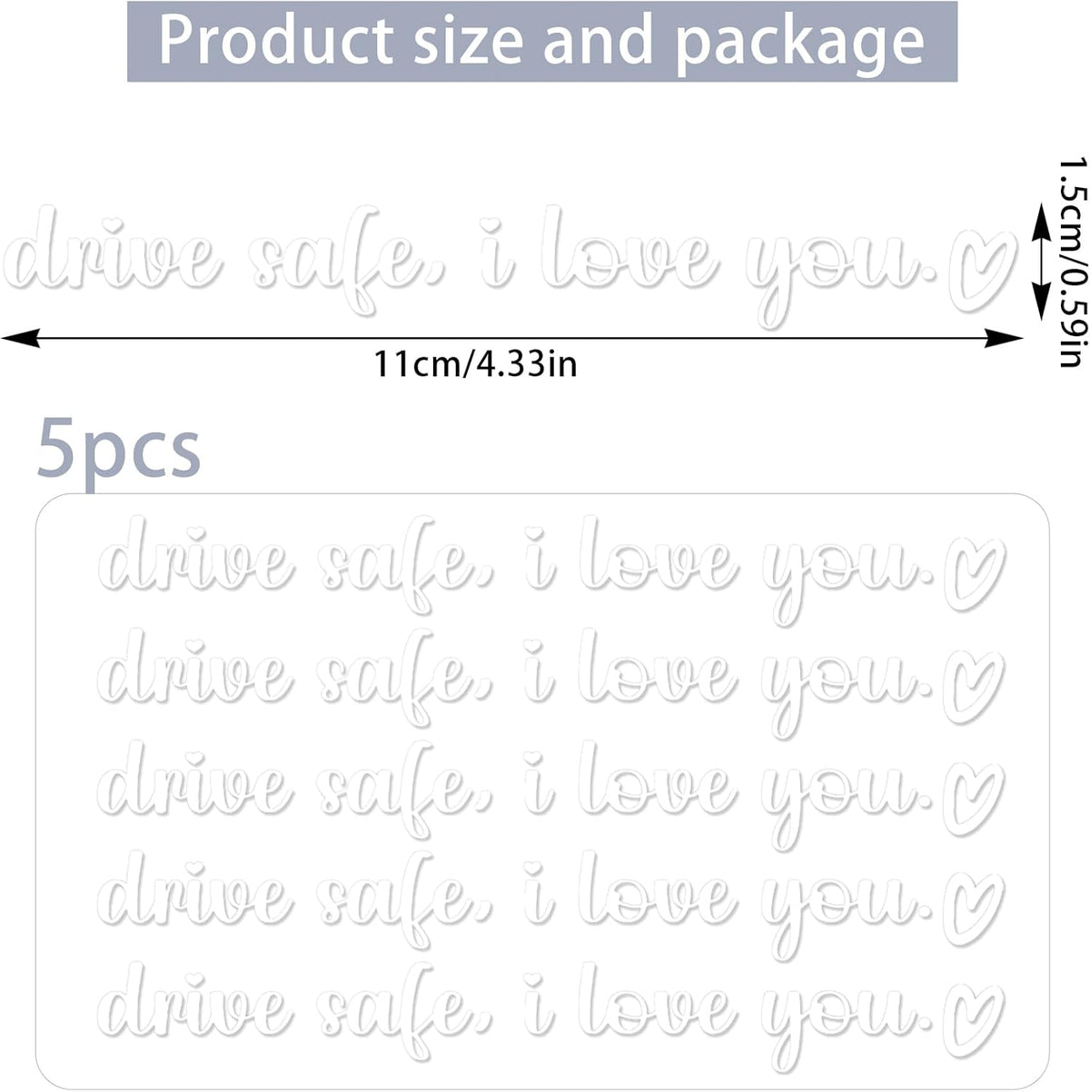 5 Pcs Drive Safe I Love You Sticker, White I Love You Drive Safe Mirror Stickers for Rearview Mirror & Windshield, Reusable Funny Car Decals for Couples & Family