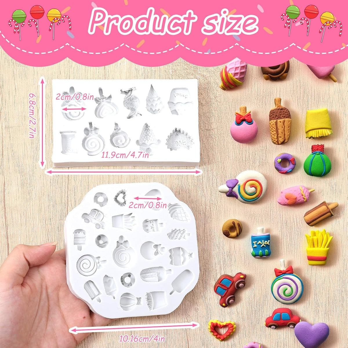 2Pcs Polymer Clay Molds for Jewelry Making Set,Silicone Air-Dry Clay Molds for Making Candy Lollipop Donut