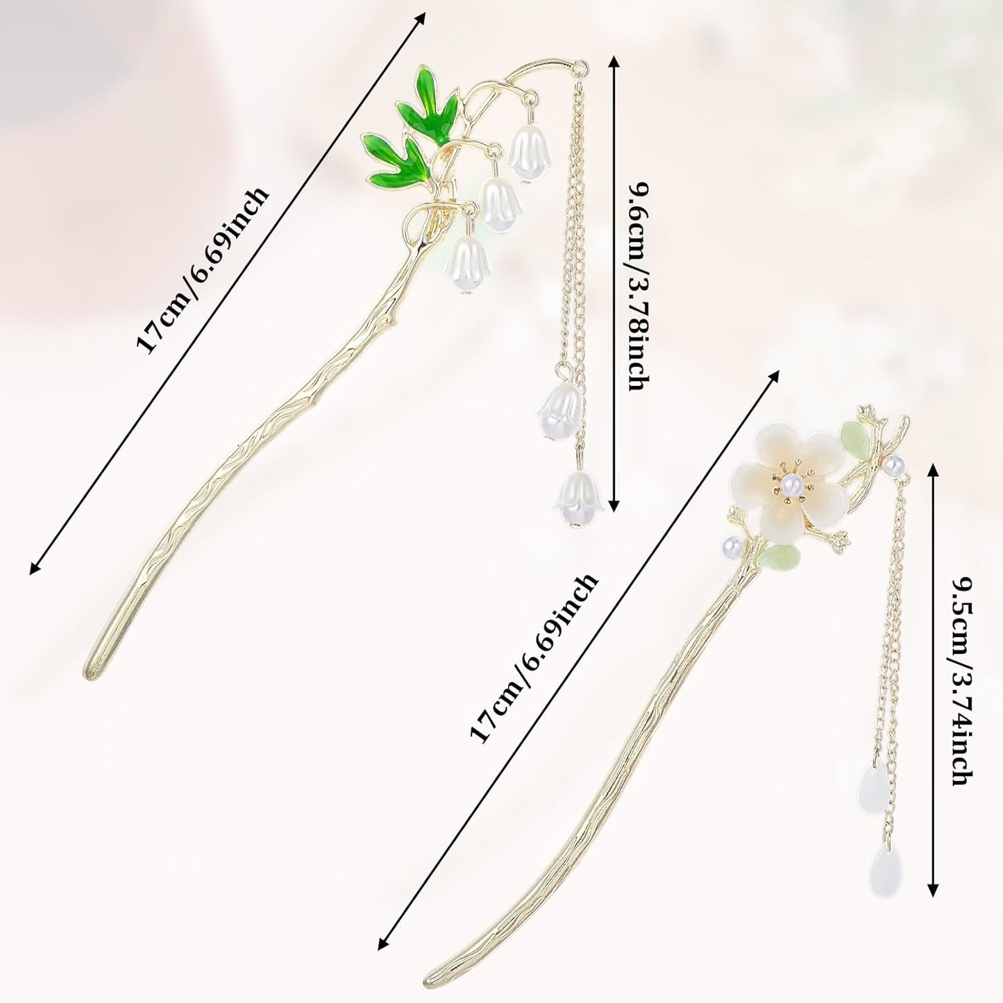 2PCS Chinese Hair Sticks,Lily of the Valley Hairpin Fringed Flowers Decor Hairstick for Women Headdress Fork for Women Hanfu Accessories