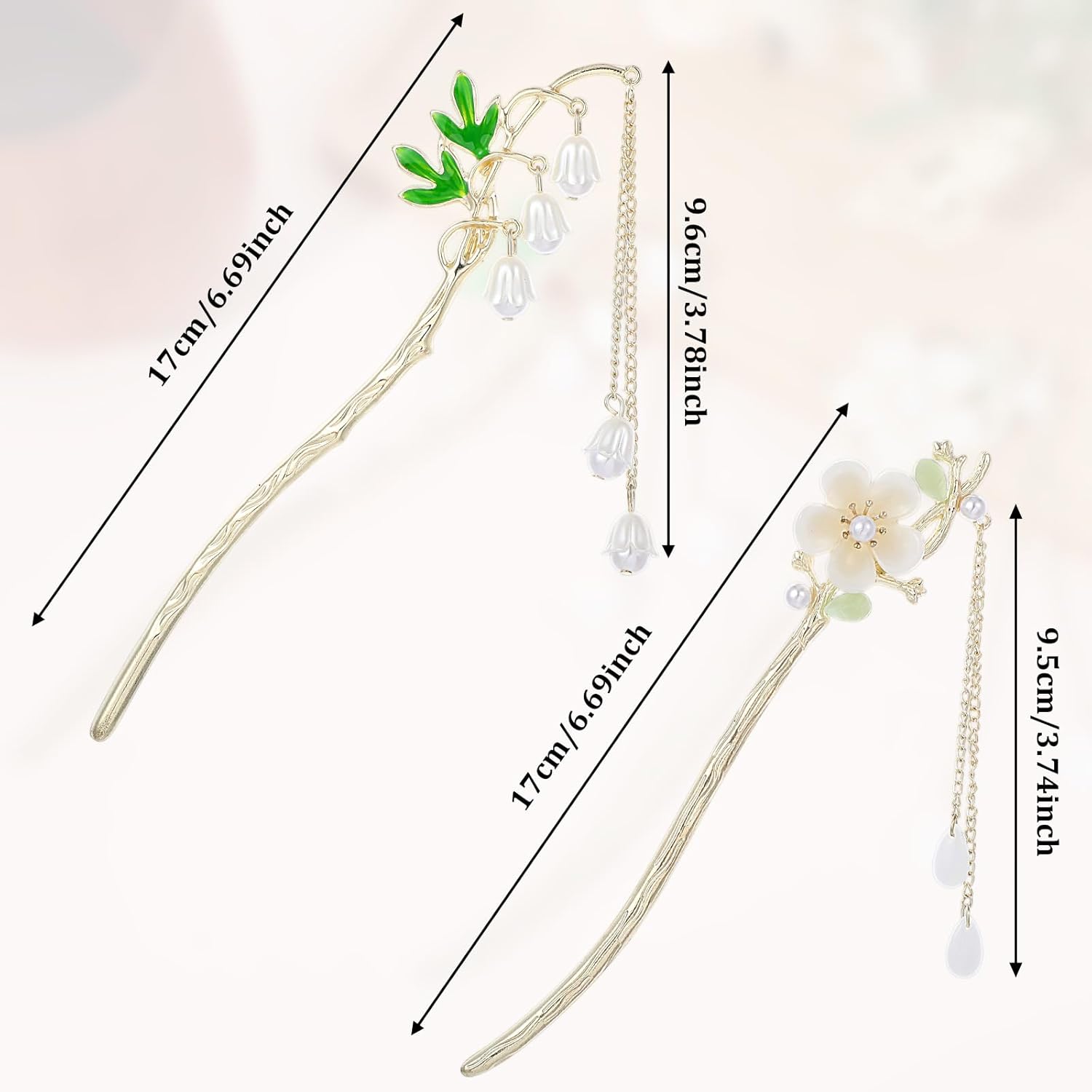 2PCS Chinese Hair Sticks,Lily of the Valley Hairpin Fringed Flowers Decor Hairstick for Women Headdress Fork for Women Hanfu Accessories