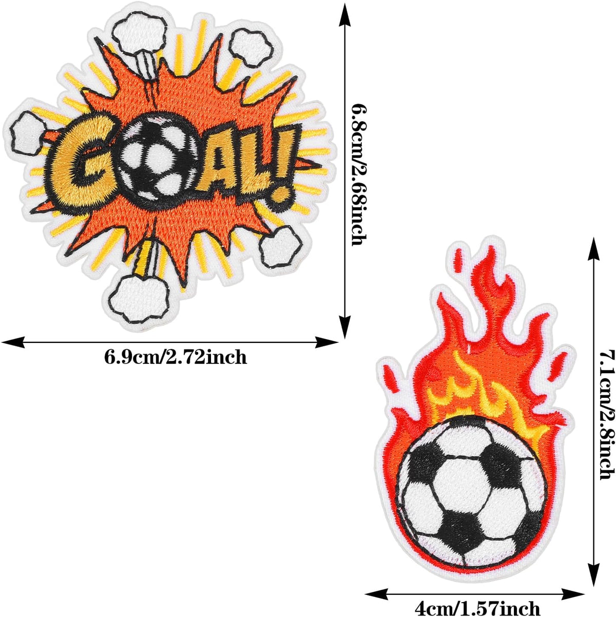 2Pcs Embroidered Soccer Ball Patches Iron on Flaming Soccer Patch for Clothes Decorative Sports Ball Applique for Backpacks Hats Holes Jackets Pants Jeans Boys