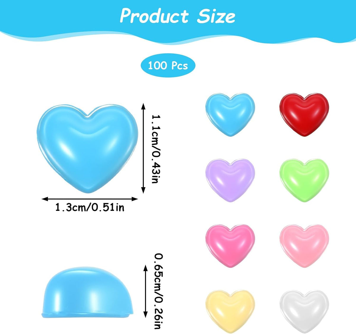 100PCS Colorful Heart Resin Flat Back Charms Shimmeroo Cute Plastic Mini Heart Shape Charms Bulk Resin Embellishments for Crafts Accessories DIY