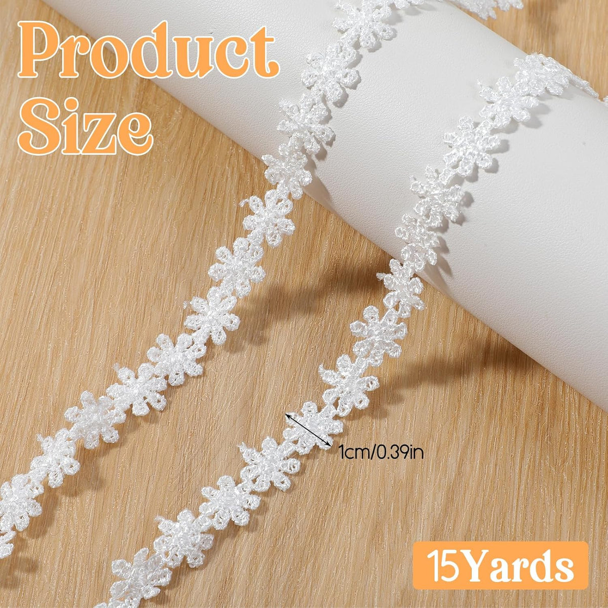 15 Yards White Lace Ribbon - 13.7m Vintange Floral Lace Trim Ribbon Cotton Embroidery Flower Trims for Handcrafts Gift Wrapping Garment Sewing Wedding Decoration