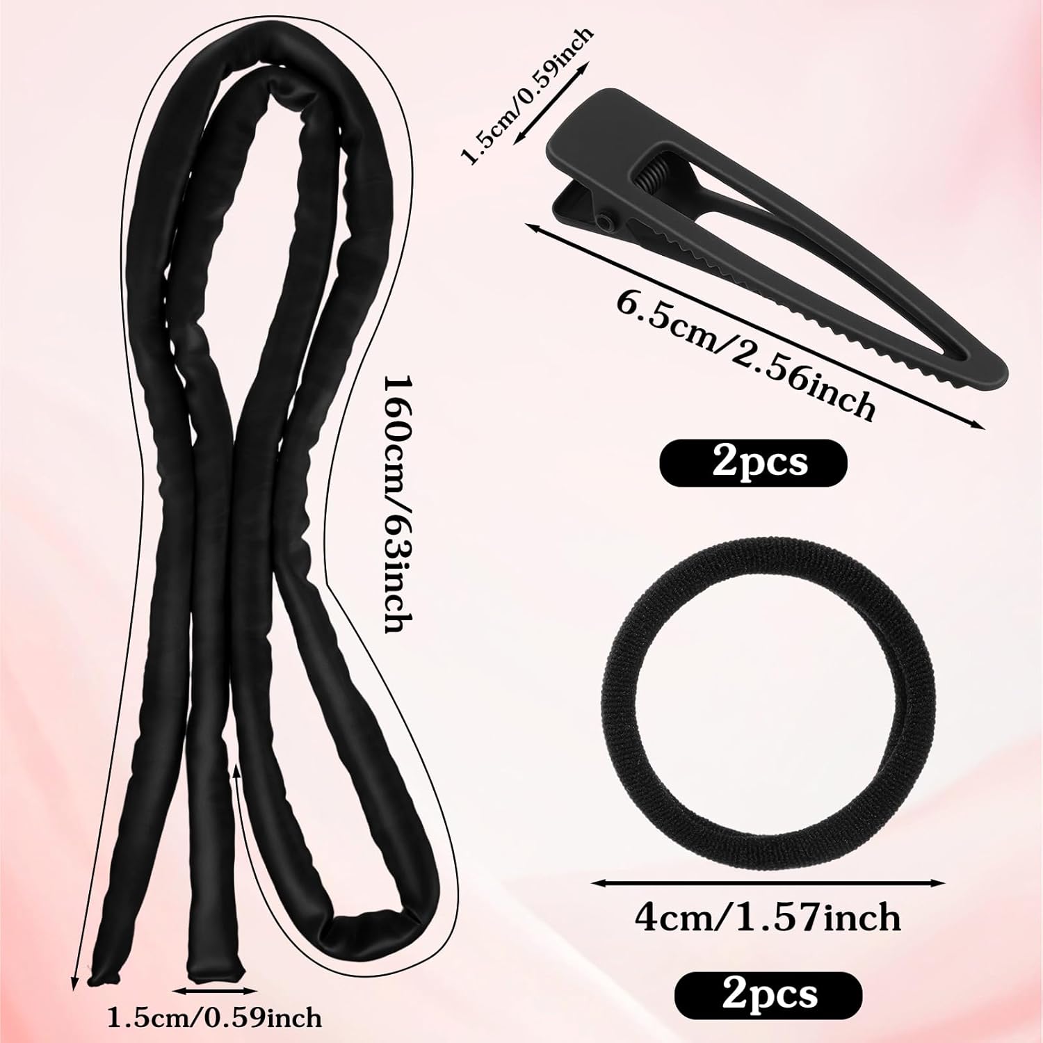 Extended Heatless Curls for Women, 63Inch No Heat Curls Overnight Headband for Long & Short Hair Soft Sleeping Curler, Flexible Creates Wavy Hair Without Damage (Black)