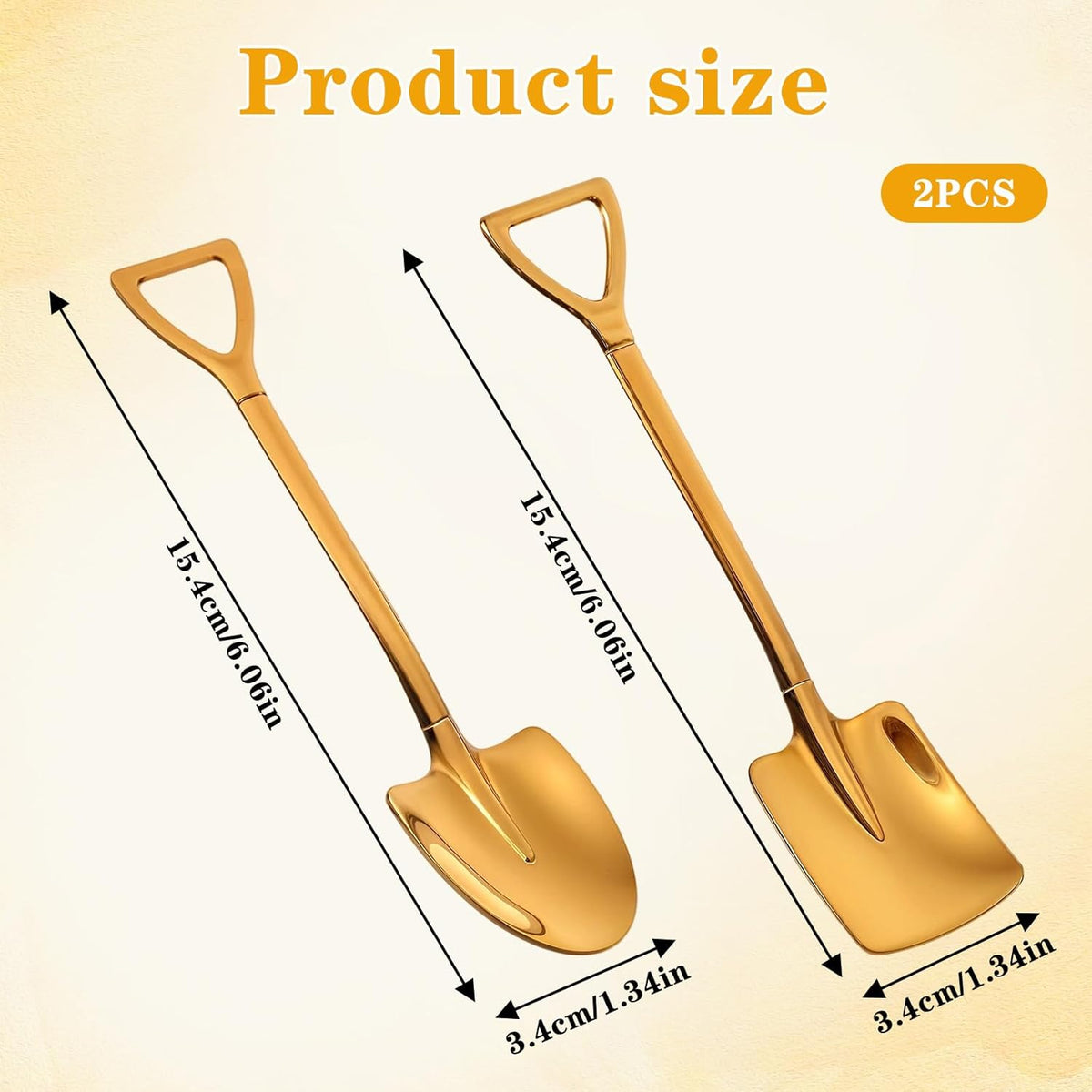 2PCS Mini Gold Shovel Spoons, Stainless Steel Shovel Spoons Square Head Pointed Reusable Spoon Set for Coffee Dessert Ice Cream Tea Appetizers New Home Couples Gift