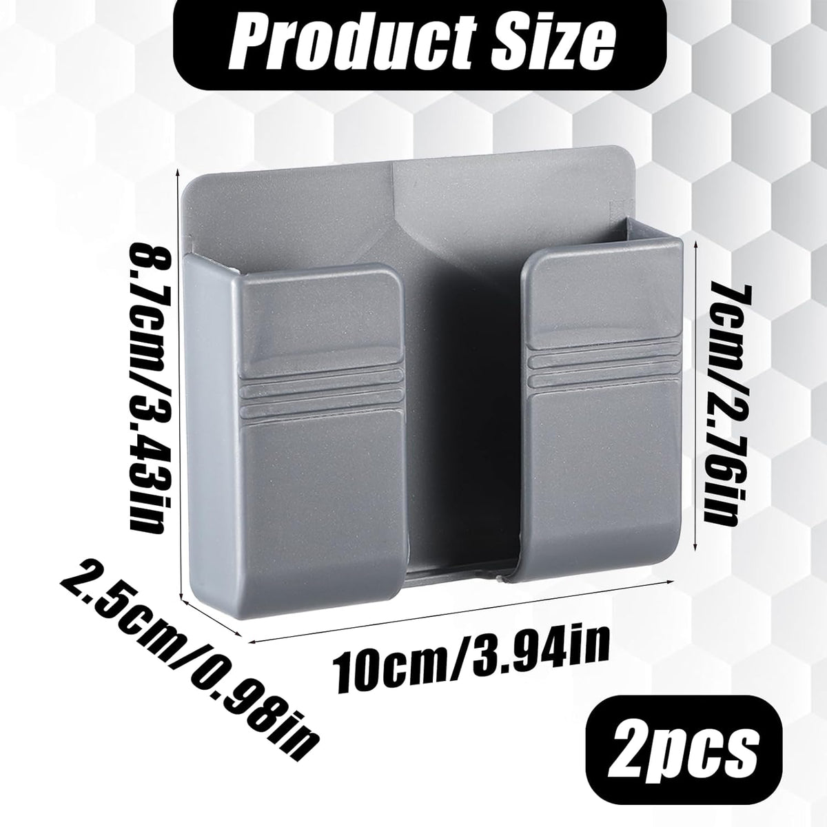 2 Pcs Wall Mount Phone Holder Self Adhesive Phone Shelf with Data Cable Receiving Hole, Grey Charger Remote Control Storage Box, Cell Cradle Bedside Organizer Remote Control Stand for Home Office