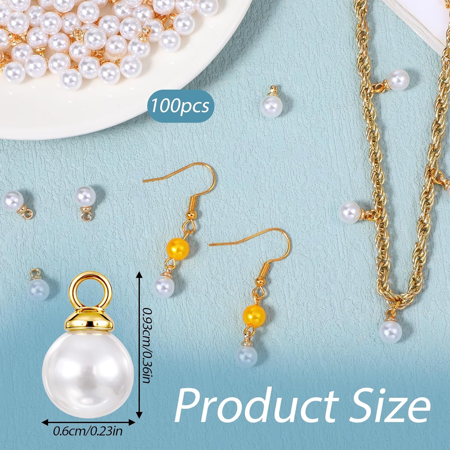 Vin Beauty Pearl Charms, 100 Pcs Pearl Charms for Jewelry Making, Pearls Beads Faux Pearls Pendant Charm DIY for Jewelry Making Bracelets Earrings Necklace Crafts