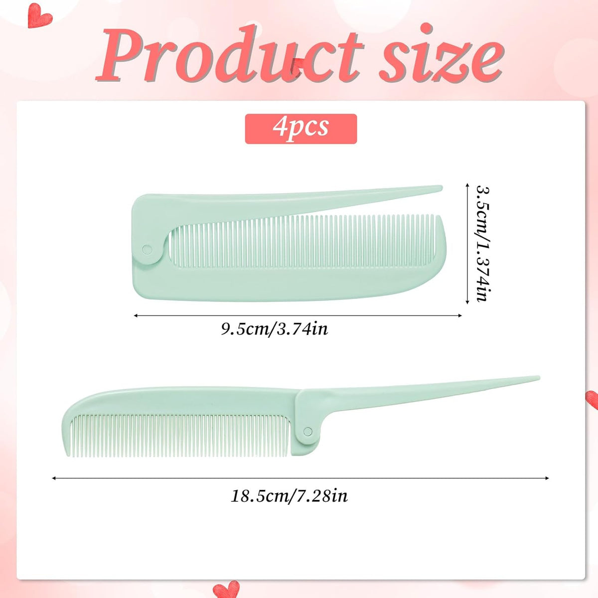 4 Pcs Rat Tail Folding Combs, Hair Parting Comb Travel Foldable Comb for Men & Women, Portable Small Mini Travel Styling Combs for Braids & Hair Styling