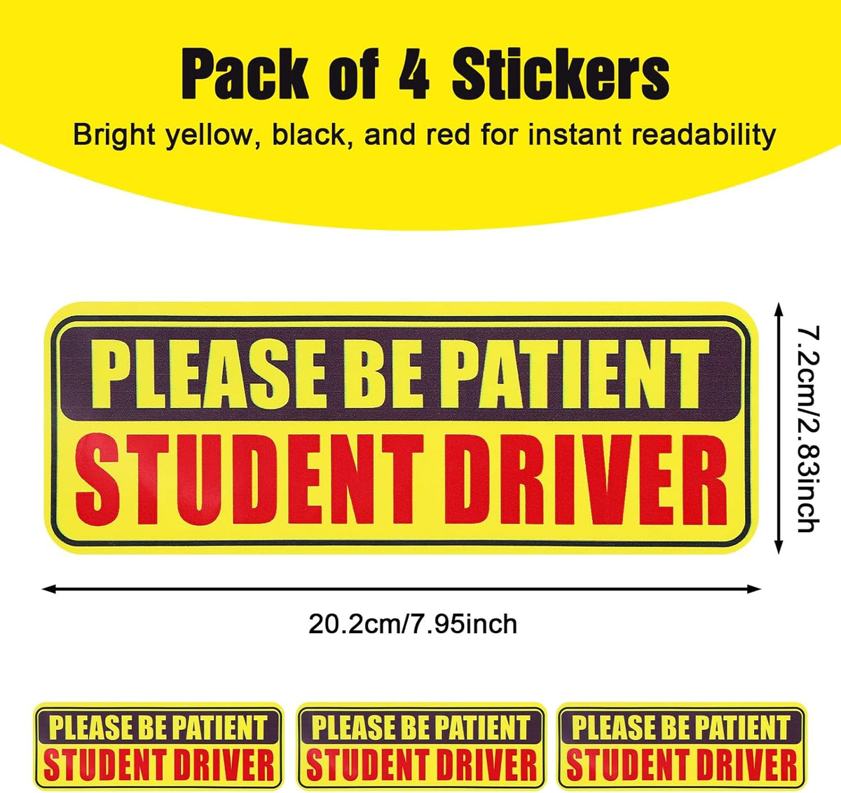 4PCS Student Driver Sticker for Car,Non-Magnetic Student Driver Bumper Sticker - Waterproof & Long Lasting Window Cling for Car Bumper Window