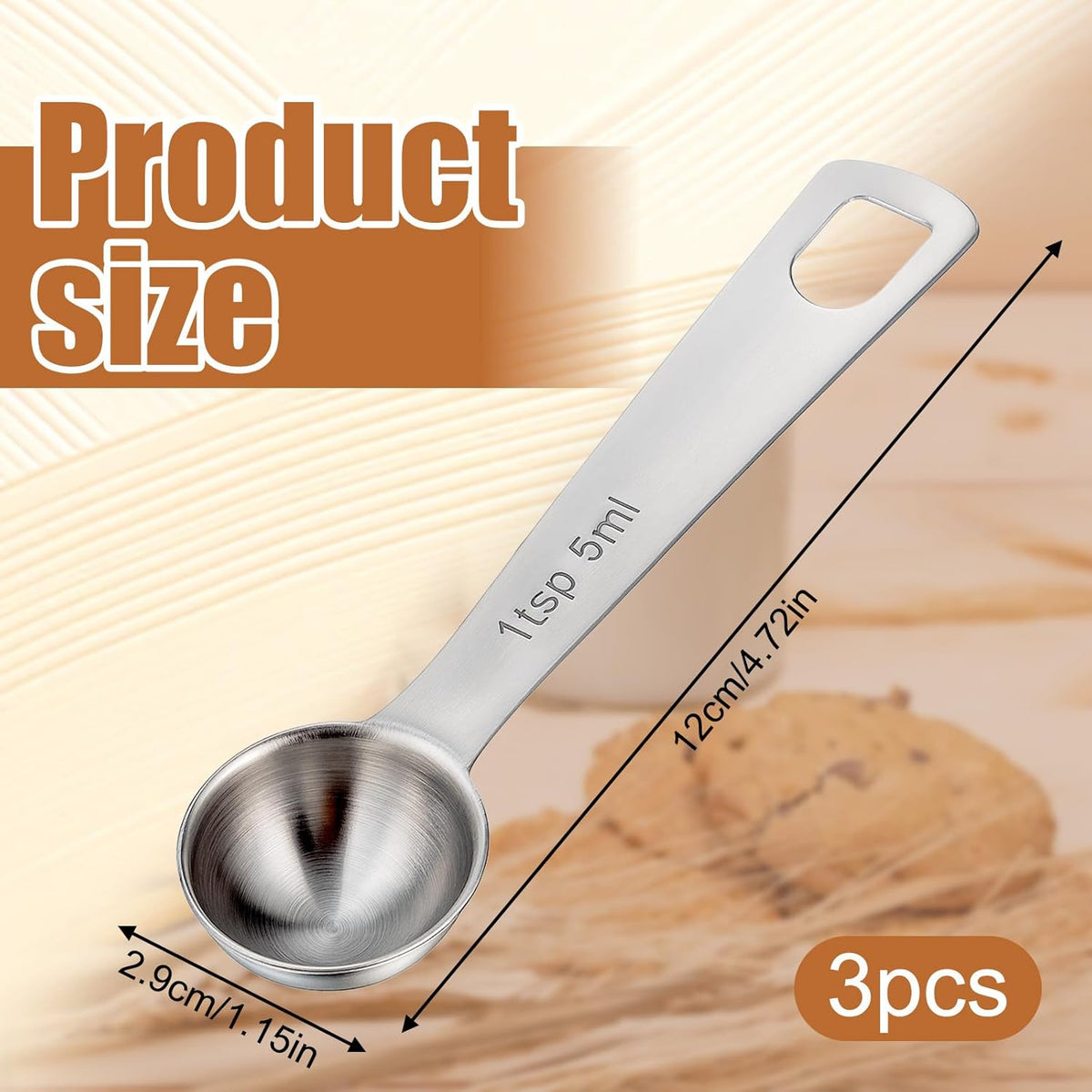 1 Teaspoon Measuring Spoons 3 Pcs Stainless Steel 5ml Small Mini Teaspoon Metal Measuring Spoons for Kitchen Cooking Kitchen CookingSpoon CoffeeSpoon, CreatineSpoon, SteelScoopers Protein Teaspoons