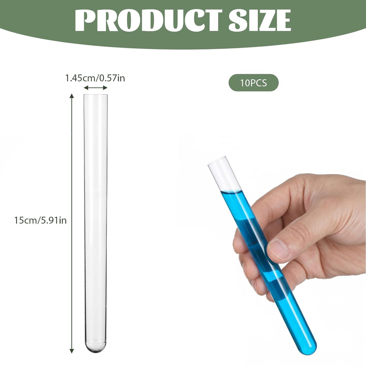 10 Pcs Plastic Test Tubes with Cork Stoppers, 15x150mm 15ml, Clear Vials with Seal Cap Container Transparent Test Tubes with Cork Stoppers for Jewelry Seed Beads Powder Spice Liquid Storage