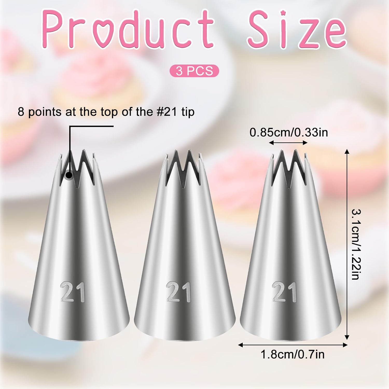 3 Pcs Open Star Cake Decorating Tip #21, Icing Piping Tip for Frosting, Open Star Icing Tips for Cake Decorating