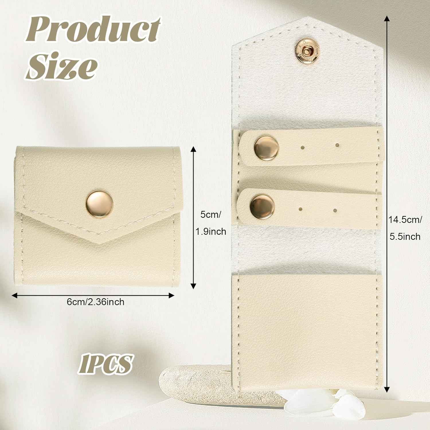 Vin Beauty Mini Travel Jewelry Roll Bag with Buckle, Mini Travel Jewelry Organizer Case, Foldable Multifunctional Small Case, Portable Small Bags Storing Rings, Necklaces, Earrings Apricot