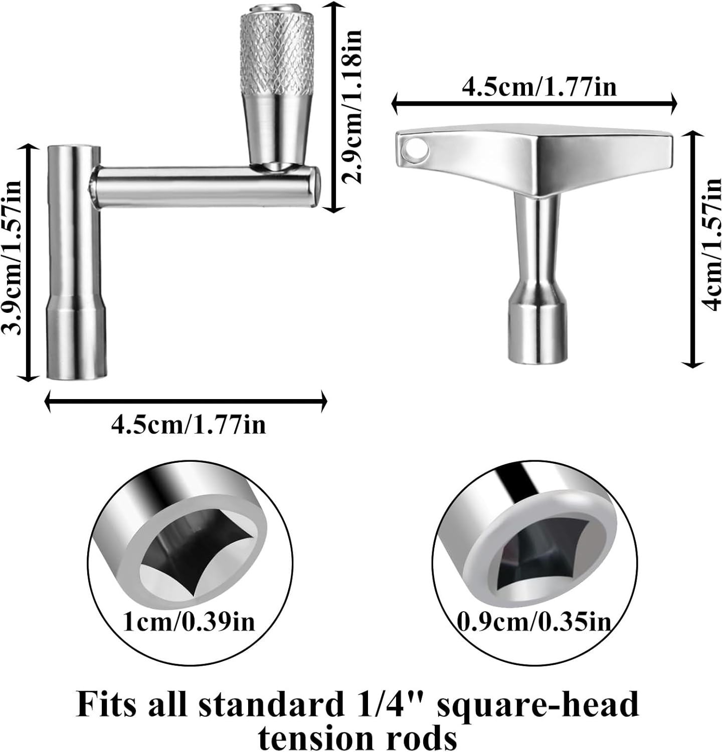 Drum Key 3 Pack Drum Keys for Tuning Drums, Universal Drums Tuning Keys with Continuous Standard Motion Speed Key, Standard 1/4" Socket, Multi Tool Chrome Plated Steel Tuners with Keyhole
