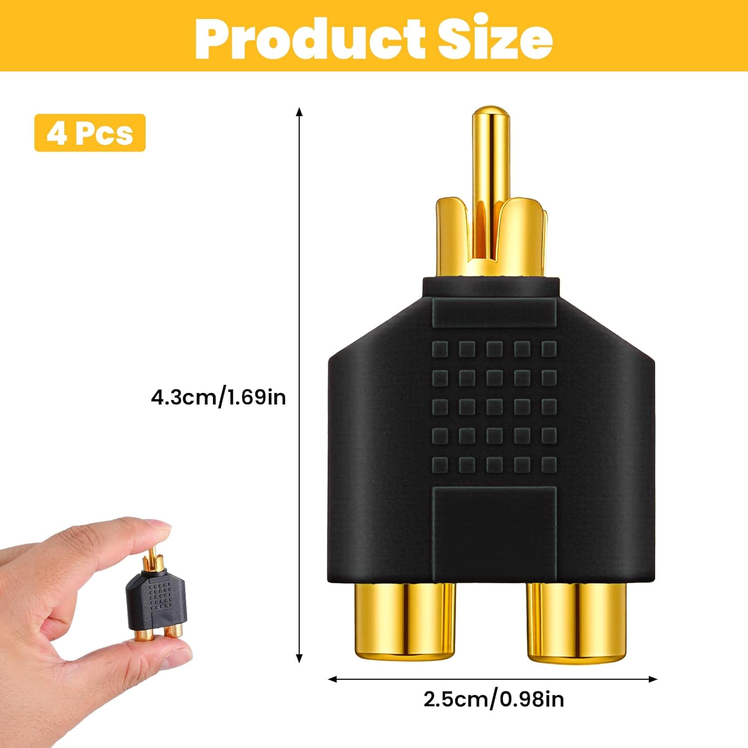 4 Pcs RCA Y Splitter Plug Adapter 2 Female to 1 Male for Audio Video Av Tv Cable Convert, Just Plug and Play