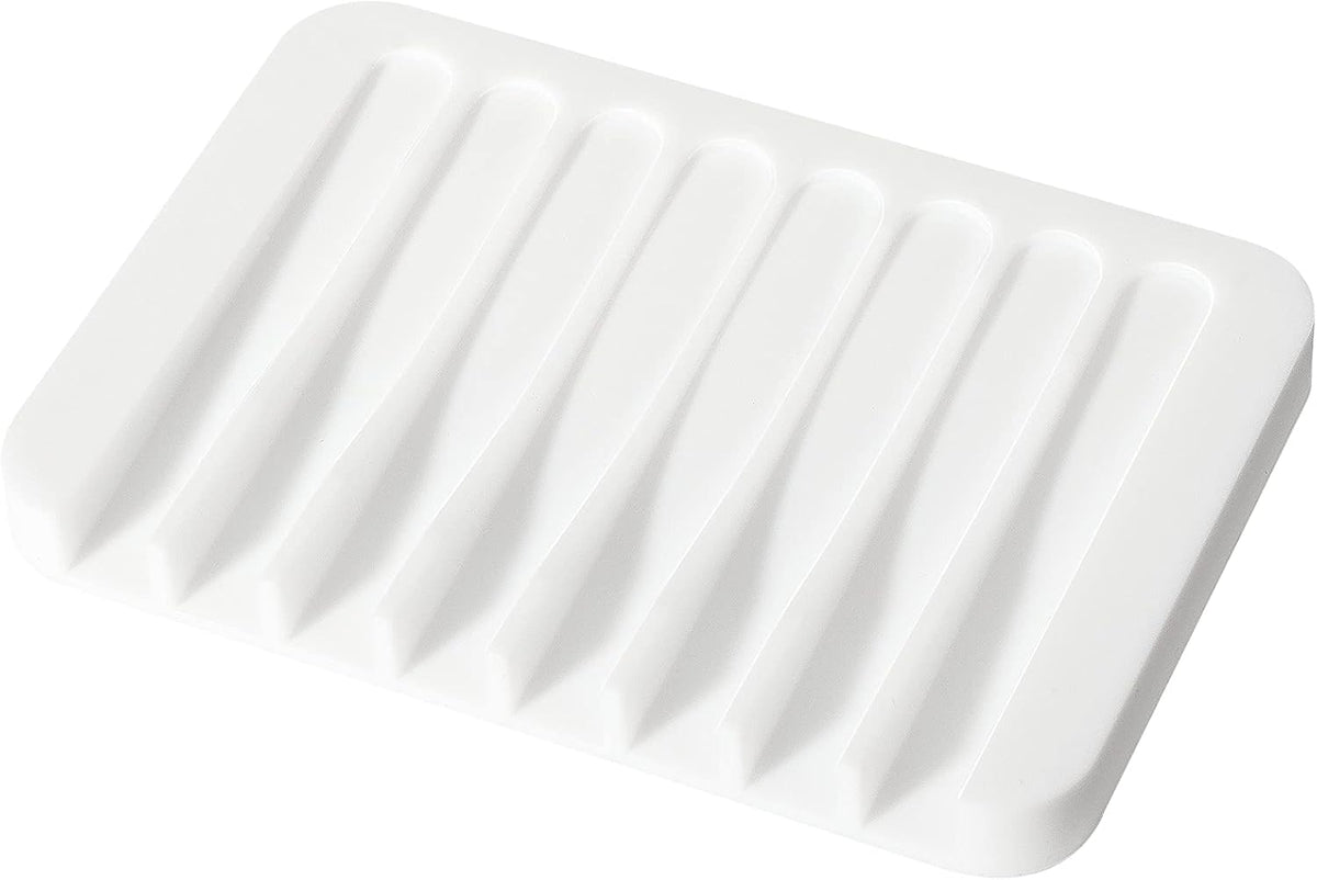 Soap Dish Shower Waterfall Soap Tray Holder for Bathroom, Kitchen, Counter Top, Flexible Silicone, Keep Soap Bars Dry, Easy Cleaning - White