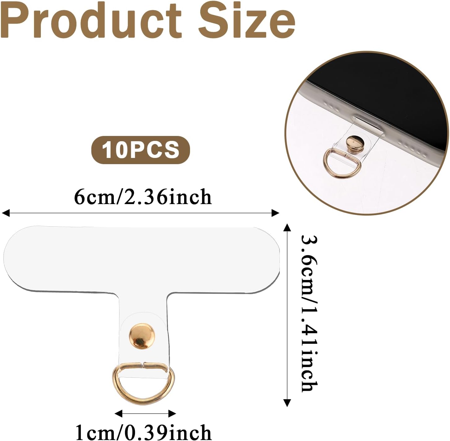 Vin Beauty 10 Pack Universal Gold Phone Tether Tab, Phone Lanyard Tab Without Adhesive, Tether Tabs for Cell Phone Tether Tab Phone Lanyard Replacement for Cell Phone Strap