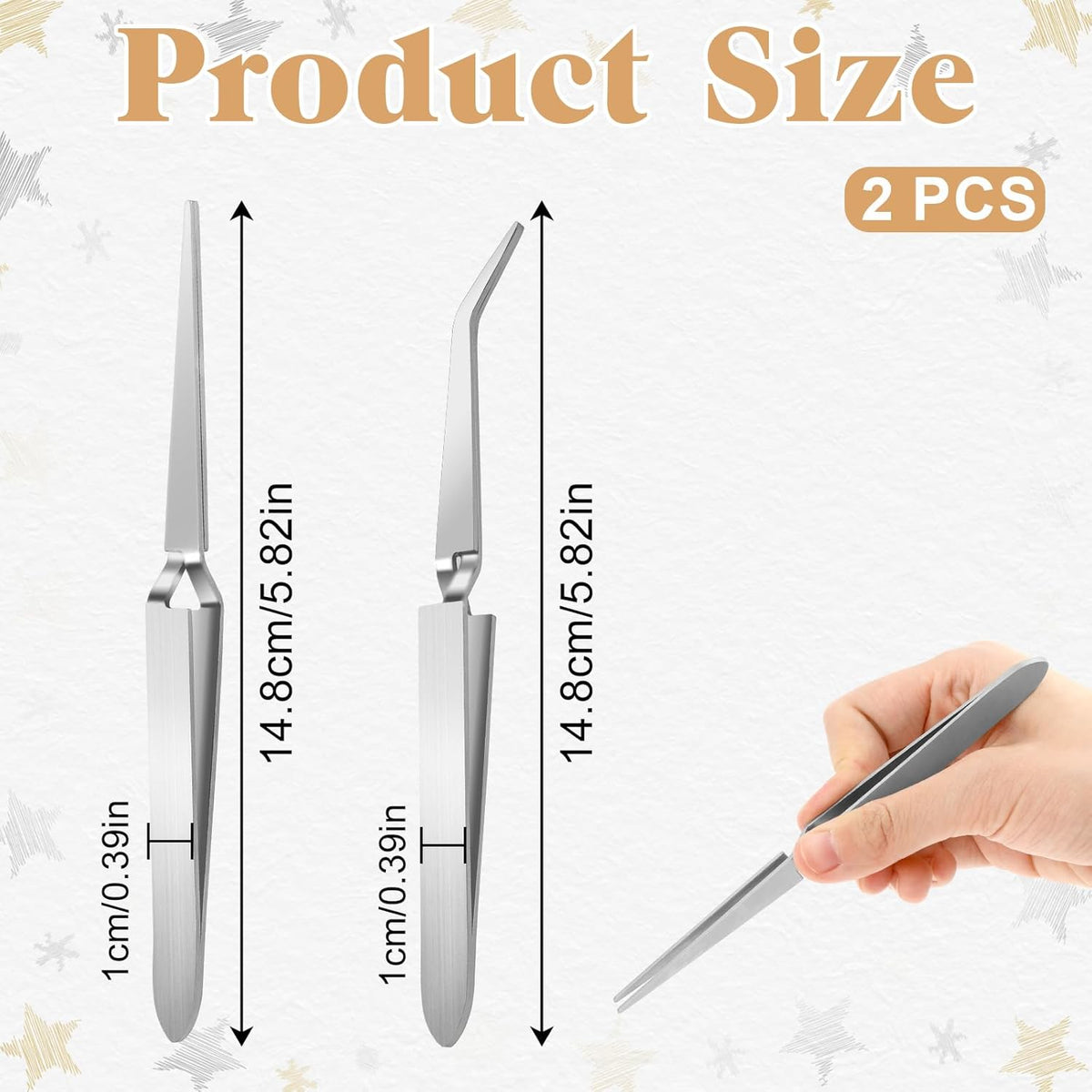 Reverse Tweezers for Crafting, 2 Pcs Rubber Tipped Tweezers Electronics Tweezer Stainless Steel Bent and Straight Flat Tip Cross Locking Precision Tweezer Set for Crafts Jewelry Beads Coins Electronic