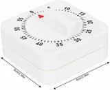 White Timer Clock Square 60-Minute Mechanical Kitchen Timer Wind up Visual Cooking Clock with Loud Alarm No Batteries Required Ideal for Cooking Baking and Kitchen