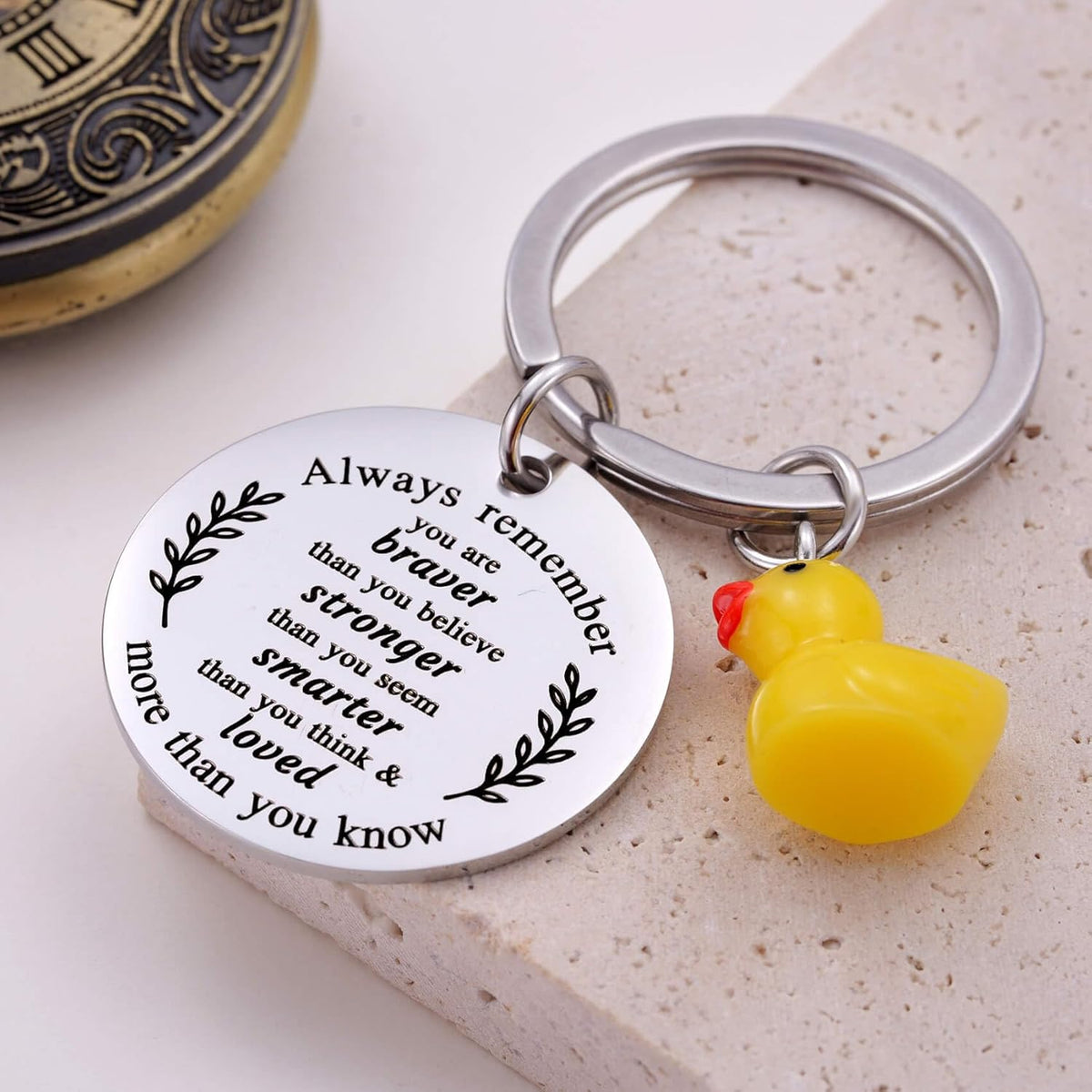 Inspirational Duck Keychain, Cute Lucky Duck Charm Keyring for Friends Teens, Positive Affirmation Duckling Gift