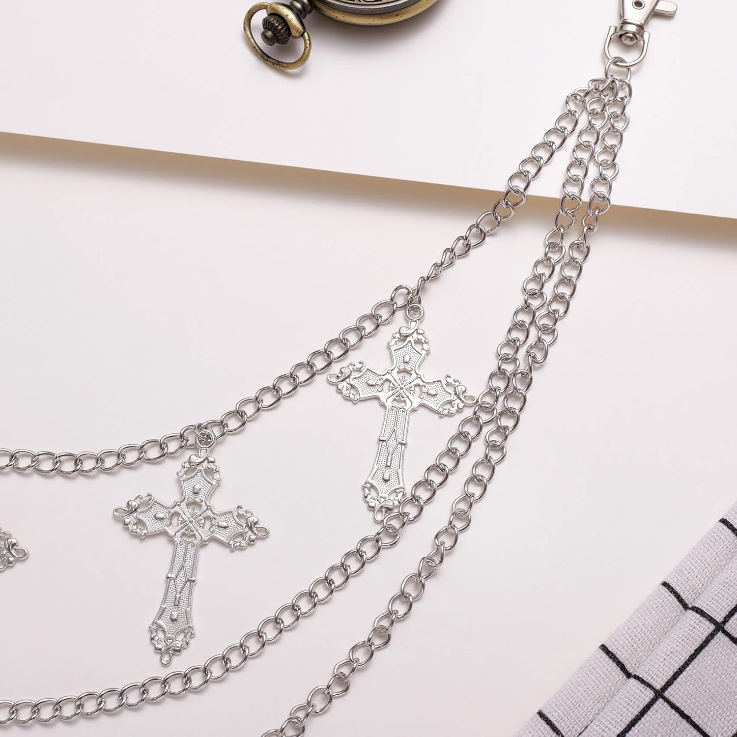 Punk Pants Chain - Multi Stacked Layering Cross Charm Chain for Women Men, Gothic Hip Hop Pocket Accessories
