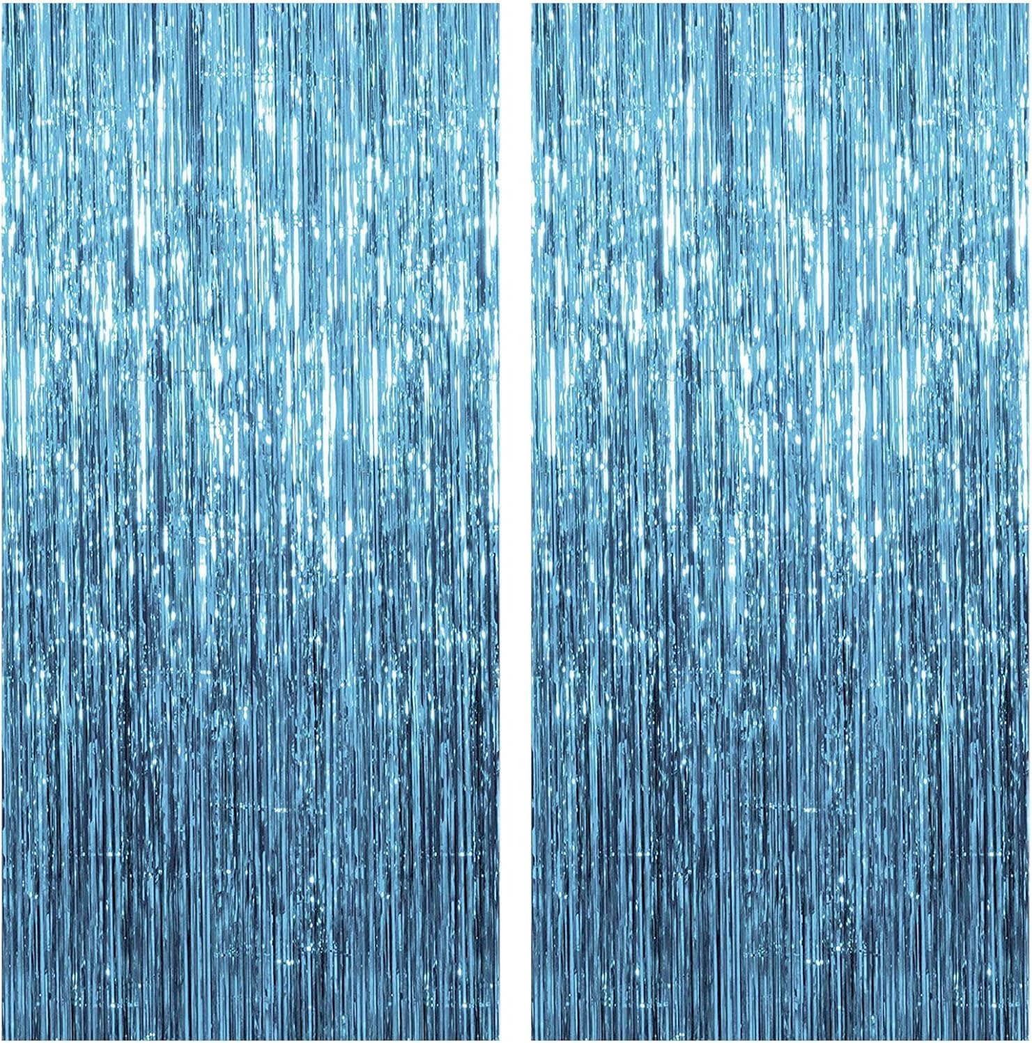2 Pack Blue Backdrop Streamers Party Decorations Tinsel Fringe Backdrop Ocean Themed Decorations Foil Curtain Blue Birthday Ocean Party Decor Supplies