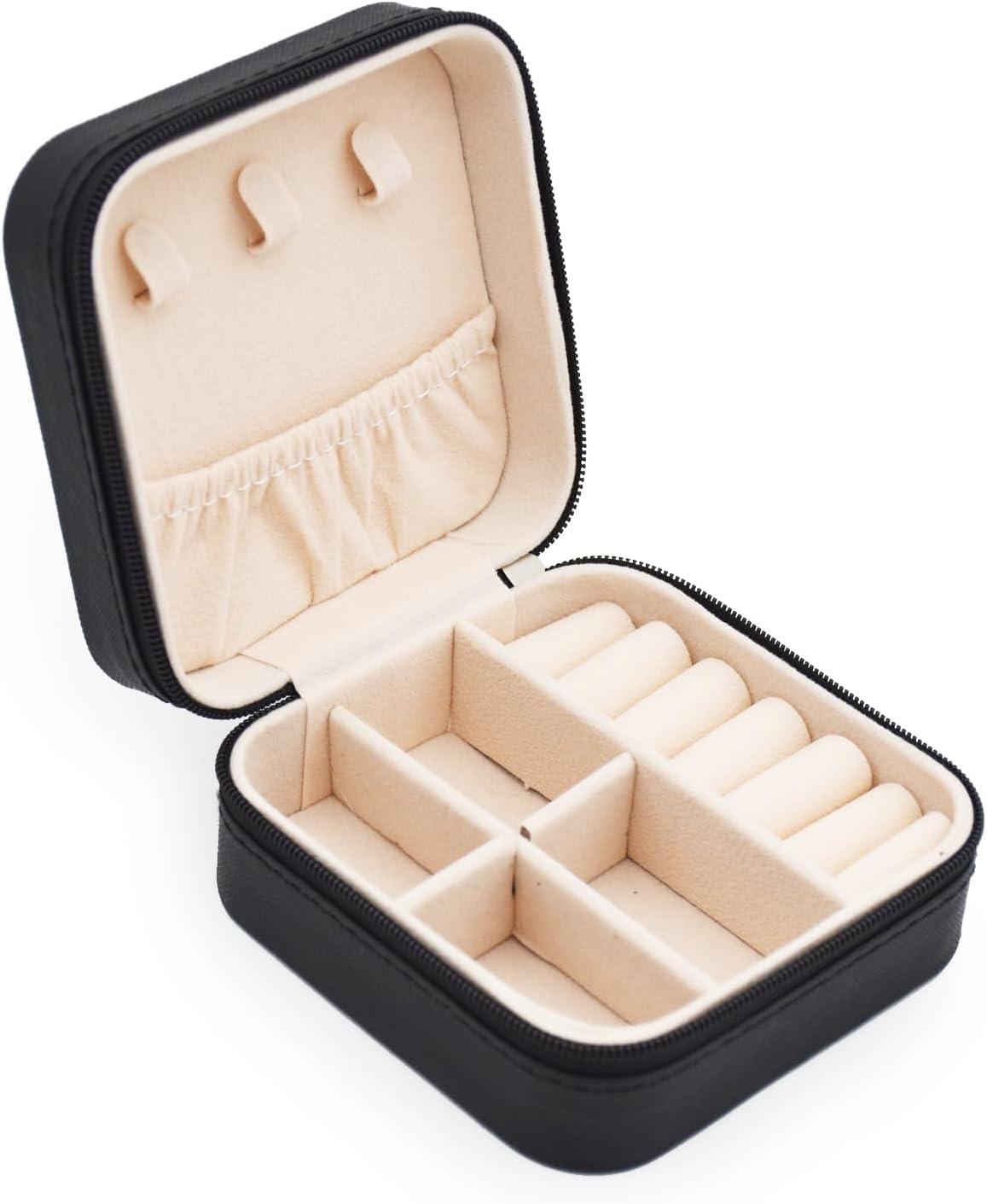 MODENGKGJIAN Mini Jewelry Travel Case, PU Leather Travel Jewelry Organizer Box, Small Portable Portable Jewellery Storage Holder for Womens Rings Earrings Necklaces Bracelets (Black)