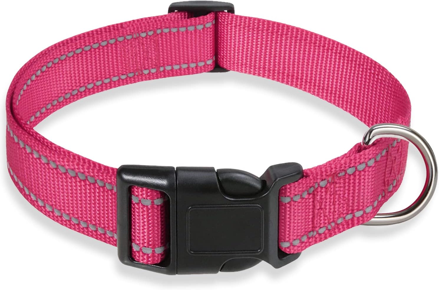 Reflective Dog Collar with Buckle Adjustable Safety Nyl Collars for Small Medium Large Dogs, Pink S