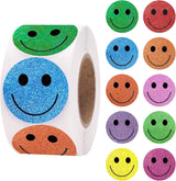 Smiley Face Stickers - Happy Face Stickers 500Pcs 1Inch Glitter Smiley Sticker Roll Cute Reward Sticker for Kids Classroom Self Adhesive Positive Incentive Labels for Teacher Behavior Chart