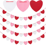 4Pack Heart Felt Garland - NO DIY Happy Valentines Day Decoration Red Pink White Felt Heart Hanging Garland Banner Galentines Day Decoration for Anniversary Birthday Wedding Party Decorations