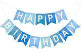 Happy Birthday Banner Large - NO DIY Blue Happy Birthdays Banner Sign Happy Birthday Party Paper Hang Decoration Happy Birthdays Banners Bunting for Men Boy Sea Theme Celebration Party Backdrop