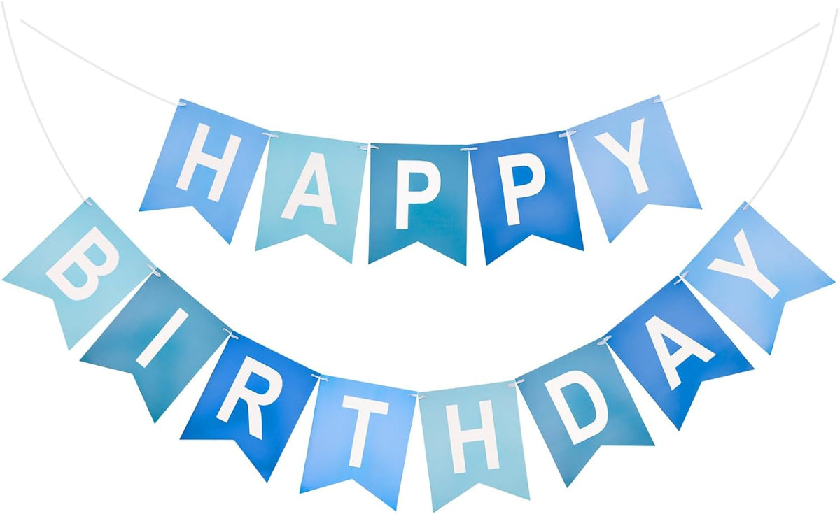 Happy Birthday Banner Large - NO DIY Blue Happy Birthdays Banner Sign Happy Birthday Party Paper Hang Decoration Happy Birthdays Banners Bunting for Men Boy Sea Theme Celebration Party Backdrop