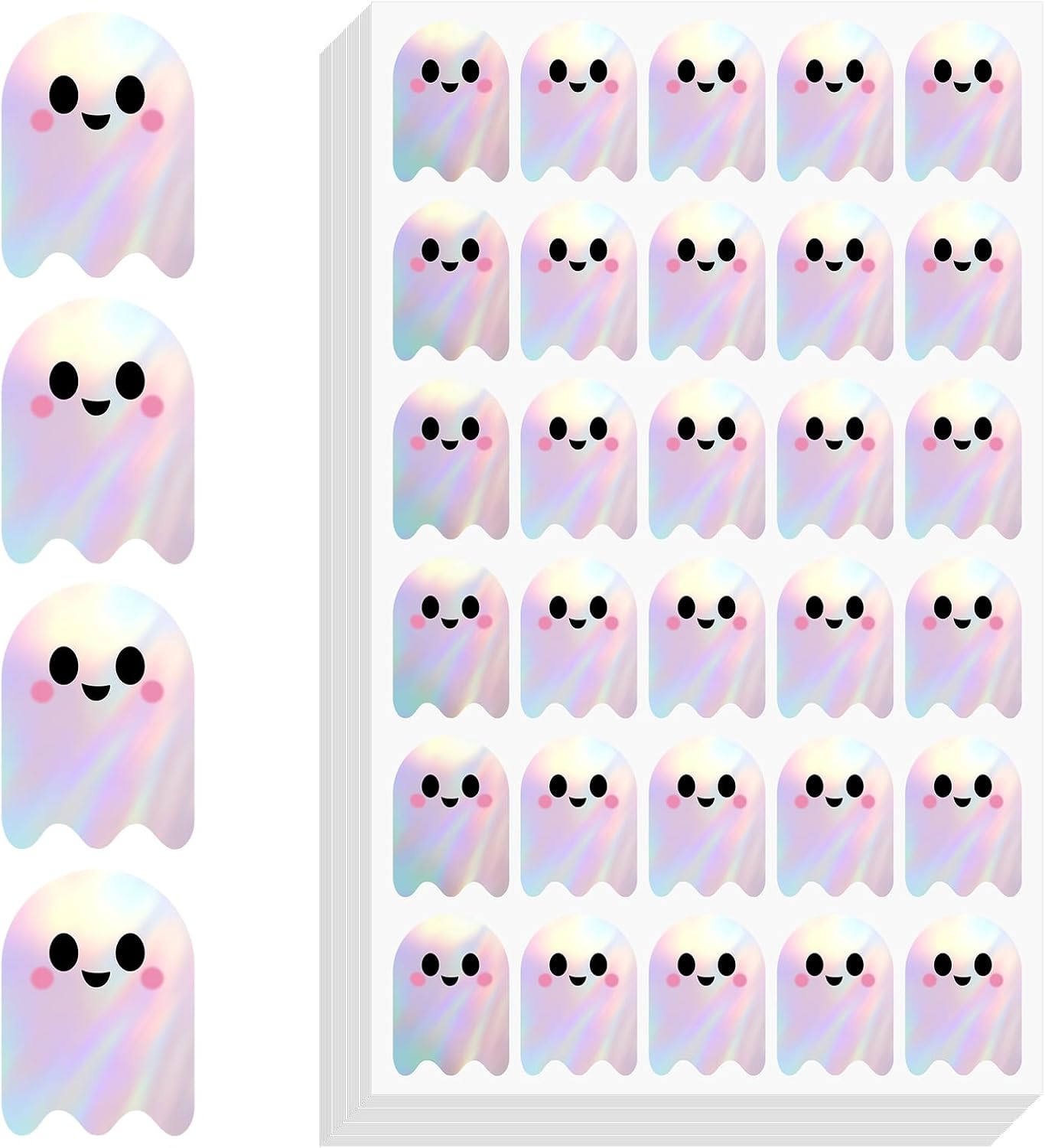 600Pcs Halloween Ghost Stickers - Cute Halloween Stickers Holographic Happy Halloweens Party Favor Sticker Self Adhesive Ghost Face Label Sticker for Envelope Seal Card Halloweens Decor