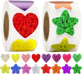 Heart Stickers Star Stickers - 1000Pcs 1Inch Glitter Heart Sticker and Smiley Face Star Sticker for Kids Reward Teacher Classroom Crats DIY Envelope Seal Card Gift Wrapping