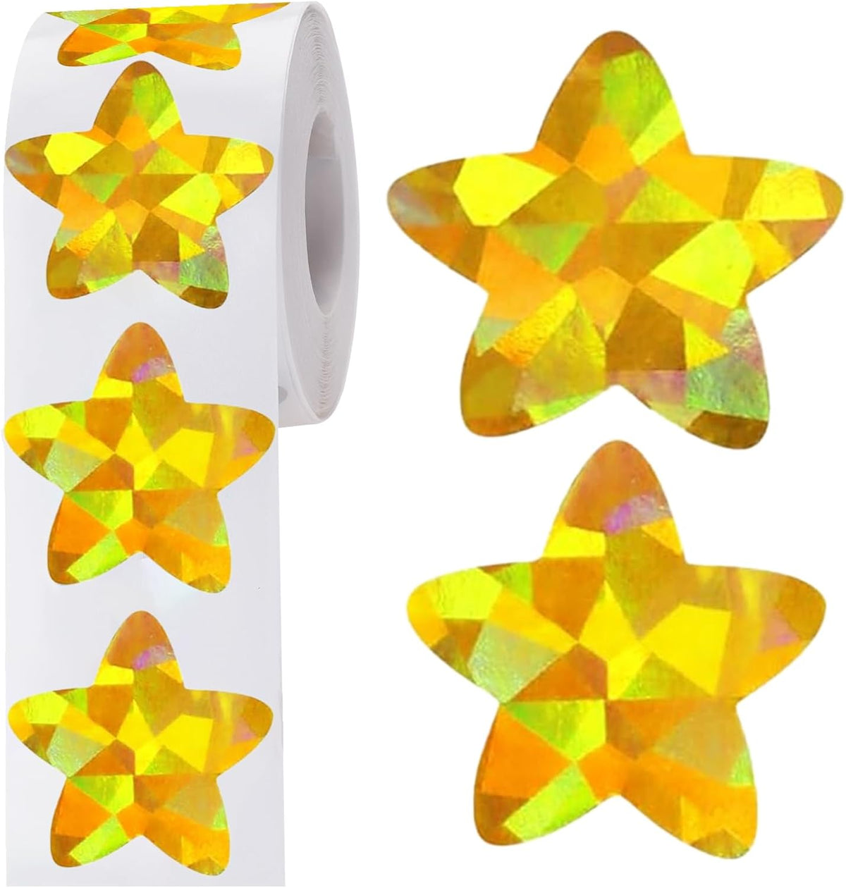 Holographic Gold Star Stickers for Kids Reward - 500Pcs 1.5Inch Shiny Self-Adhesive Metallic Glitter Foil Stickers for DIY, Homework, School, Classroom, Teacher Supply