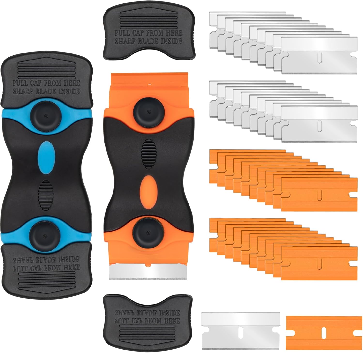 Razor Scraper Tool 2 Pack, Razor Blade Scraper Tool with 20pcs Plastic Blades and 20pcs Metal Scraper Blades, Paint Scraper for Glass, Decals, Wallpaper, Stickers