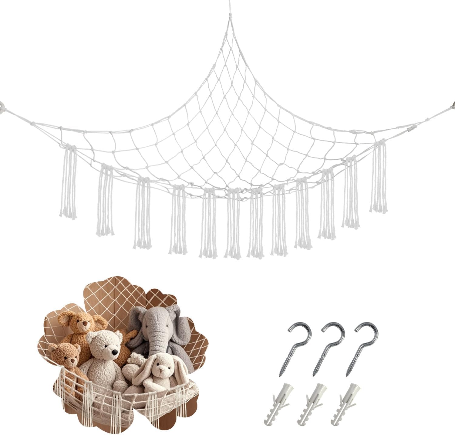 59 x 47 inches Stuffed Animal Hammock Corner Net, Plushie Net for Stuffed Animals Corner Large, Cott Hammock Holder for Home, Room, Wall, Bedroom Decor (White)