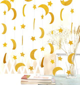 50ft Glitter Moon & Stars Garlands, 6 Pack Gold Double-Side Crescent and Twinkle Paper Hanging Decorations for Birthday Party Baby Shower Engagement Wedding Nursery Kids Room Home Bedroom 