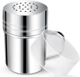 Stainless Steel Dredge Shaker Spice Shakers with Handle Powdered Sugar Pepper 6 Oz Metal Salt Holes and Lid Fine Powder for Cinnamon Cocoa Flour Baking Seasoning 