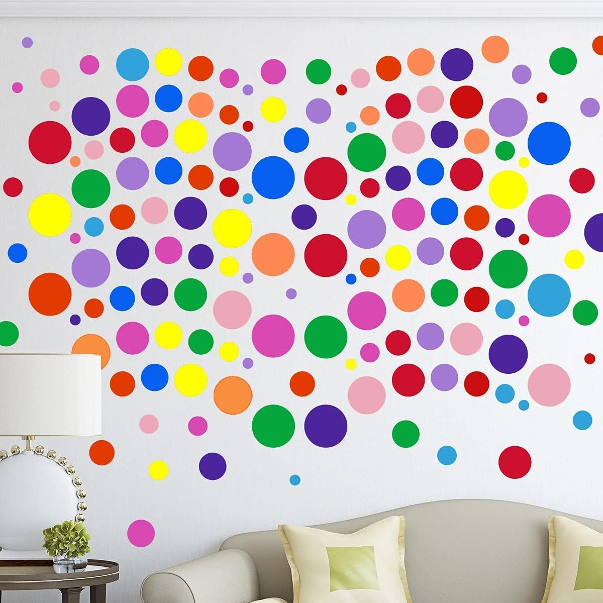 264 Pieces Polka Dot Wall Decals Circles for Vinyl Dots Stickers Set Room Kids Bedroom Nursery Playroom Classroom Decor Graphic 7 Different Size (12 Colors) 