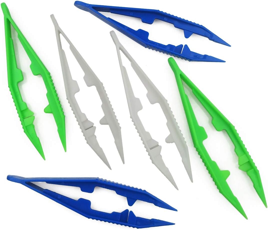 Three-Color Plastic Fuse Beads Tweezers Handmake Crafts, Manual DIY Creative Craft Game Tool for Kids(1 Pack of 6 Tweezers,White,Green,Blue) 