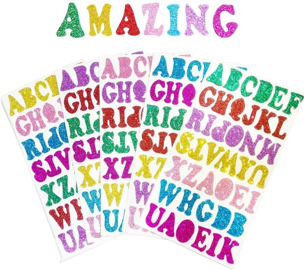 5 Sheets 210PCS Colorful Glittery Foam Self Adhesive Letters Stickers,Foam Letter Stickers Alphabet for Kid's Arts Craft Supplies Greeting Cards Scrap Books Home Decoration 