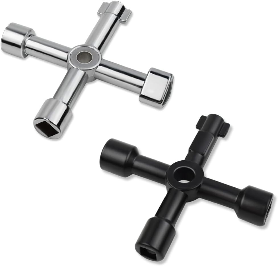 Triangle Multi-functional Sillcock Key 4 Way Square Wrench Water Utility Steel Tool for Electric Gas Meter Box Cupboard Cabinet Opening Spigots Faucet Valve 2 Paack Cross 
