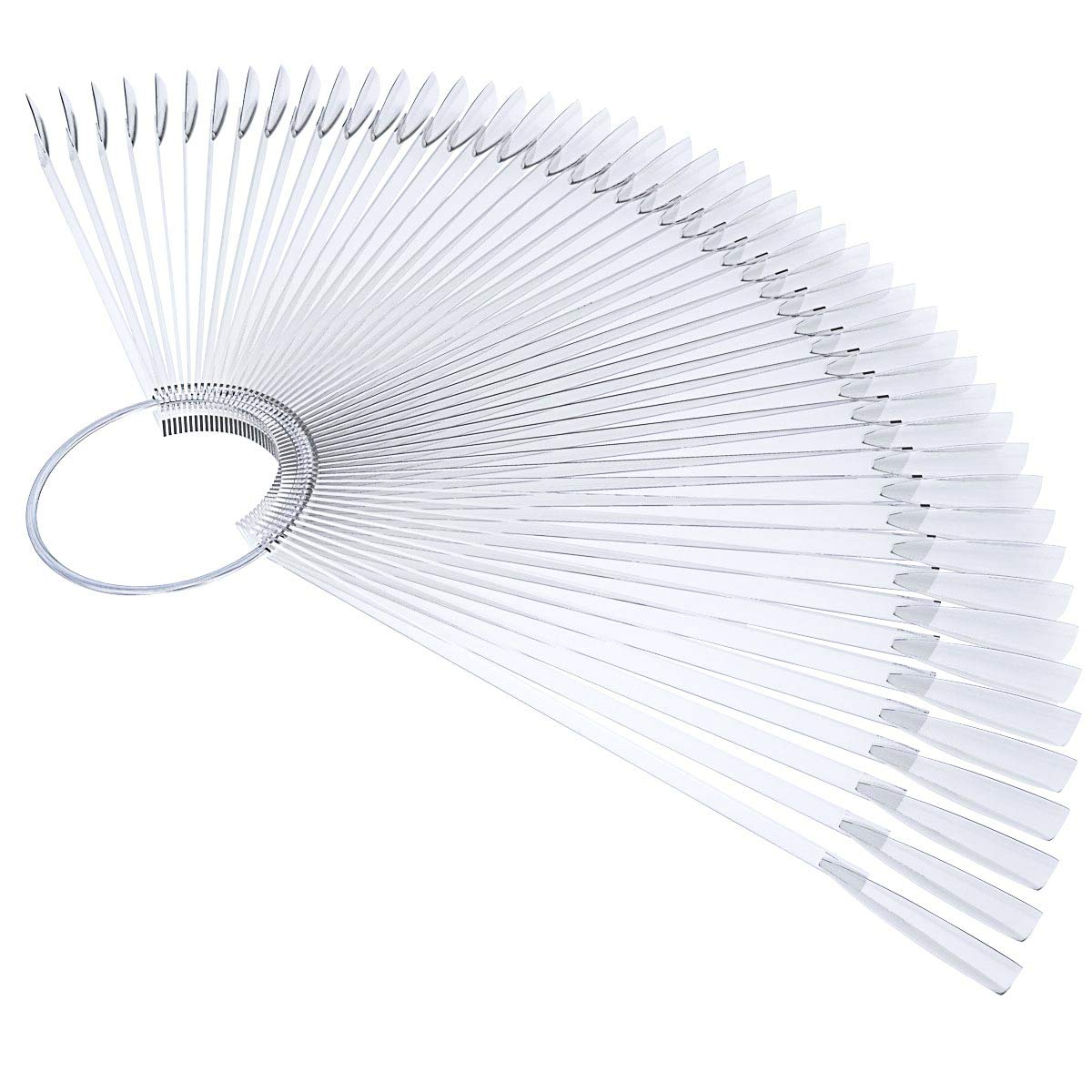 2 Set 100 Tips Clear Nail Art Swatches Sticks Polish Board Display Practice Tool Transparent Fan-shaped False with Metal Screw Ring Plastic Christmas Gift 