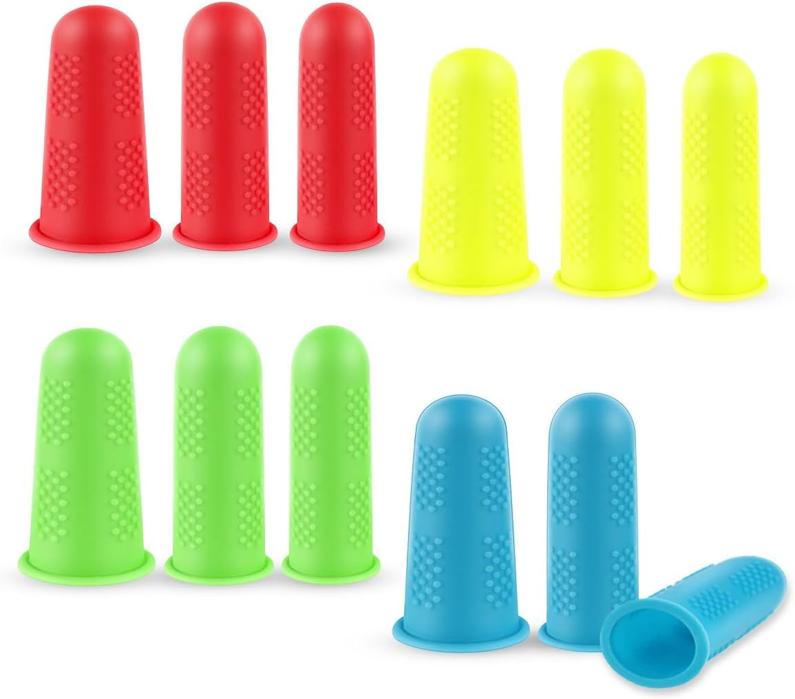 12 Pieces Finger Protectors Silicone Protector for Hot Glue Gun Wax Resin Honey Adhesives Guard Tips Caps Pads Covers Fingers Thimble Sewing Sorting Counting Task (3 Sizes) 